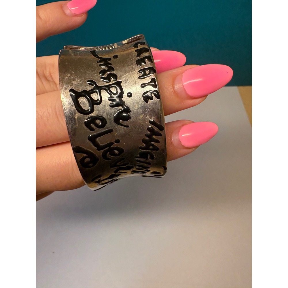 Silver Tone Inspirational Hinge Cuff Bracelet Create Inspire Believe Dream Love